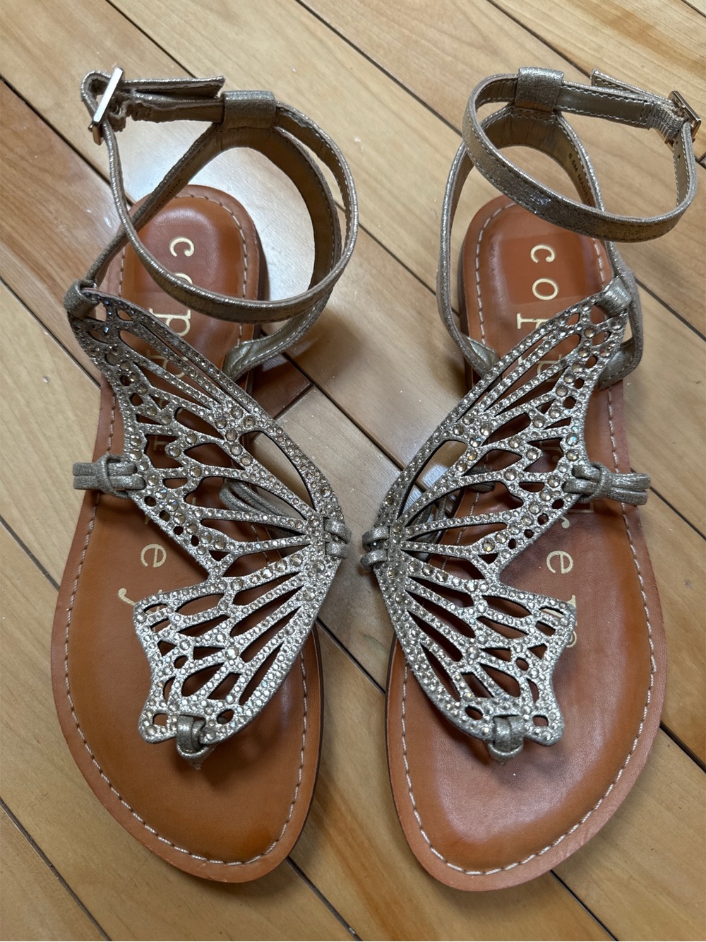Flutter Metallic Rhinestone Butterfly Sandals - Picture 2 of 4